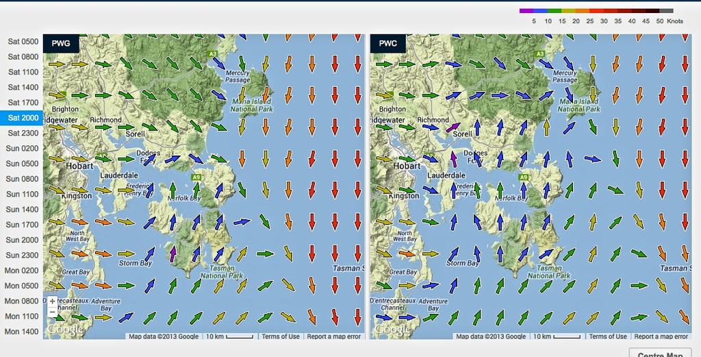 Saturday 2000hrs - Tasman Island, 2013 Rolex Sydney Hobart Race © PredictWind.com www.predictwind.com